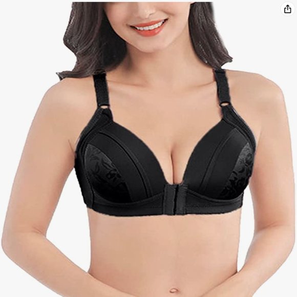 Front Closure, Floral Print Comfy Wireless Bra, Everyday Underwear Sexy Lingerie - Picture 1 of 6